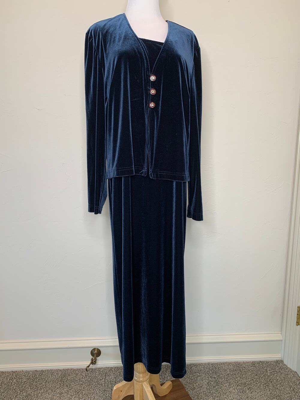 Vintage Velour Teal Blue Whimsygoth Dress Jacket Set Set Large